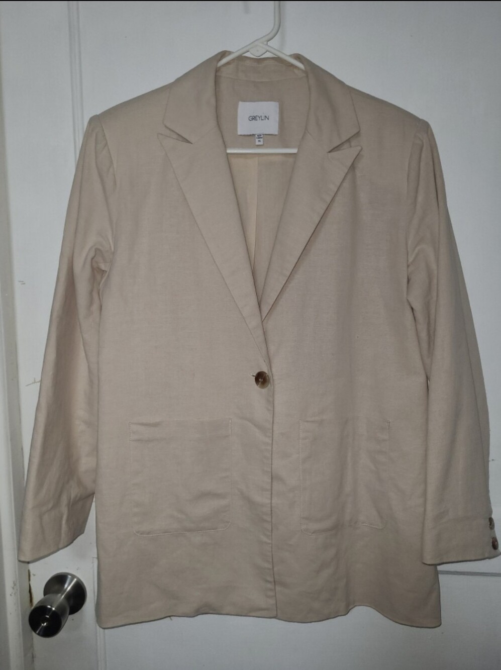 Anthropologie Oversized Lightweight Greylin Beige Single-Button Blazer XS
